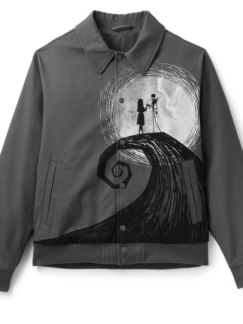 Kids Gray Graphic Bomber Jacket with Moon Scene